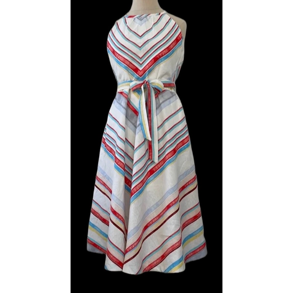 ECI New York Womens Striped Halter Midi Dress Linen Blend Multi Color Size 6